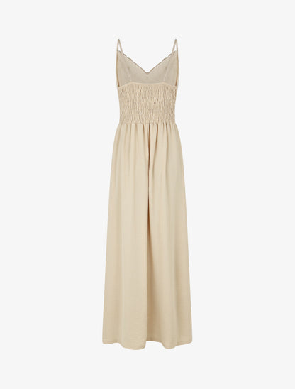 Robe longue à dos élastiqué - Beige - 2