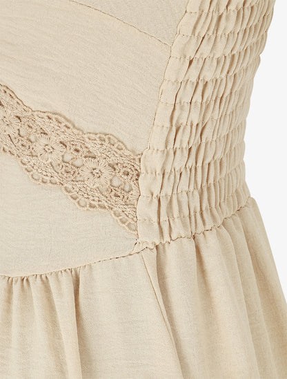 Robe longue à dos élastiqué - Beige - 3