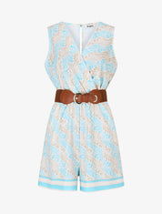 Combishort élastiqué à imprimé foulard - Turquoise - 1