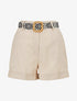 Short rayé ceinturé à revers - Beige - 1