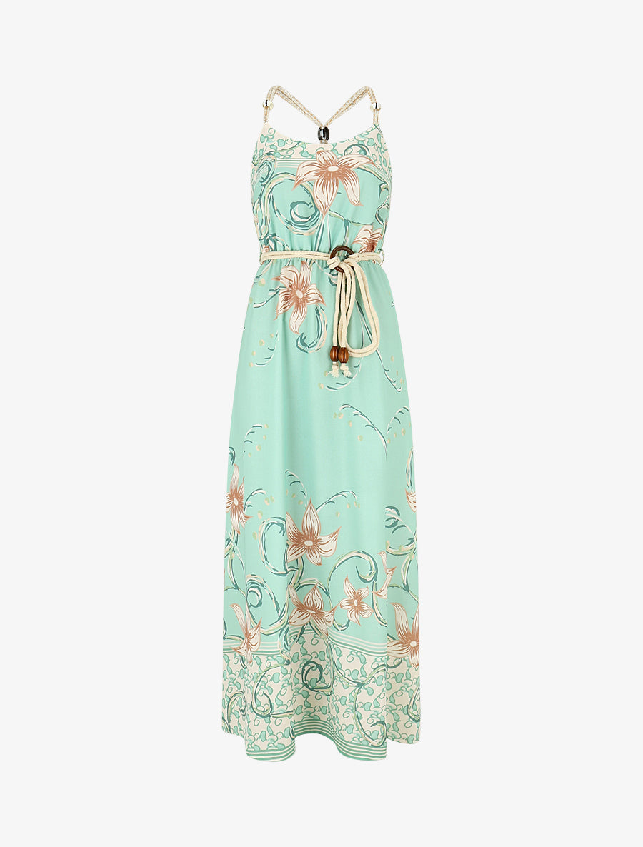 Robe longue imprimé floral à bretelles en corde - Vert d&