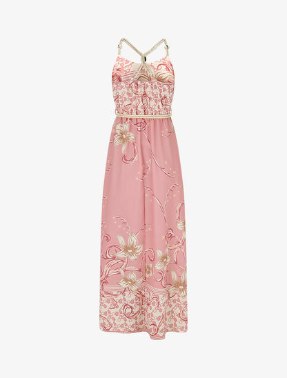 Robe longue imprimé floral à bretelles en corde - Rose - 2