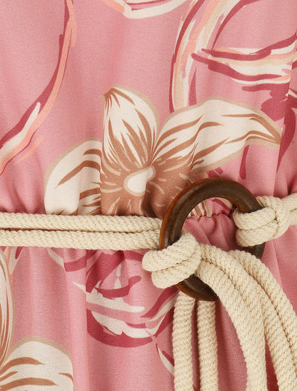 Robe longue imprimé floral à bretelles en corde - Rose - 3
