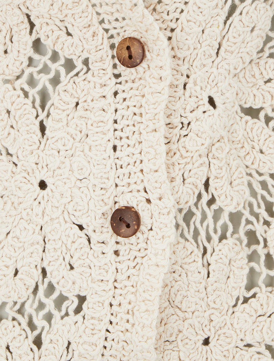 Gilet mi-long en crochet fleuri - Beige - 3