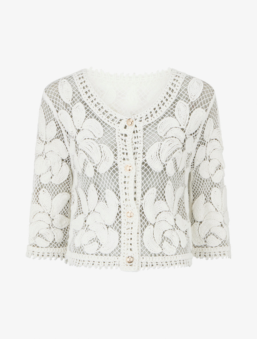 Cardigan uni en crochet - Blanc - 1