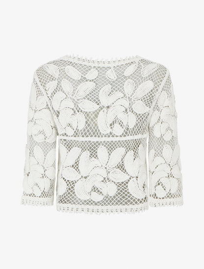 Cardigan uni en crochet - Blanc - 2