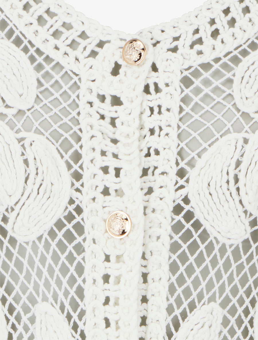 Cardigan uni en crochet - Blanc - 3