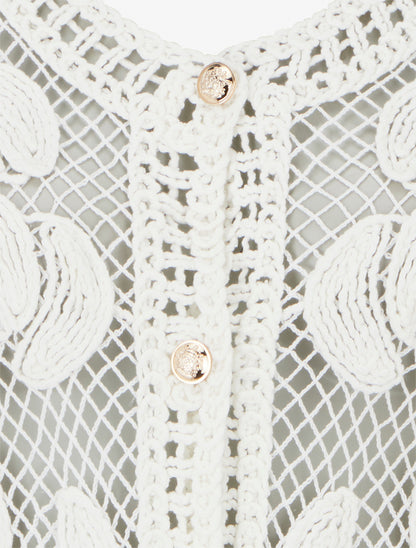 Cardigan uni en crochet - Blanc - 3
