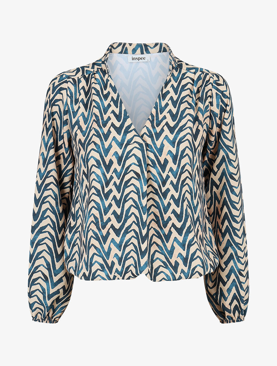 Blouse imprimé vagues stylisées - Bleu canard - 5