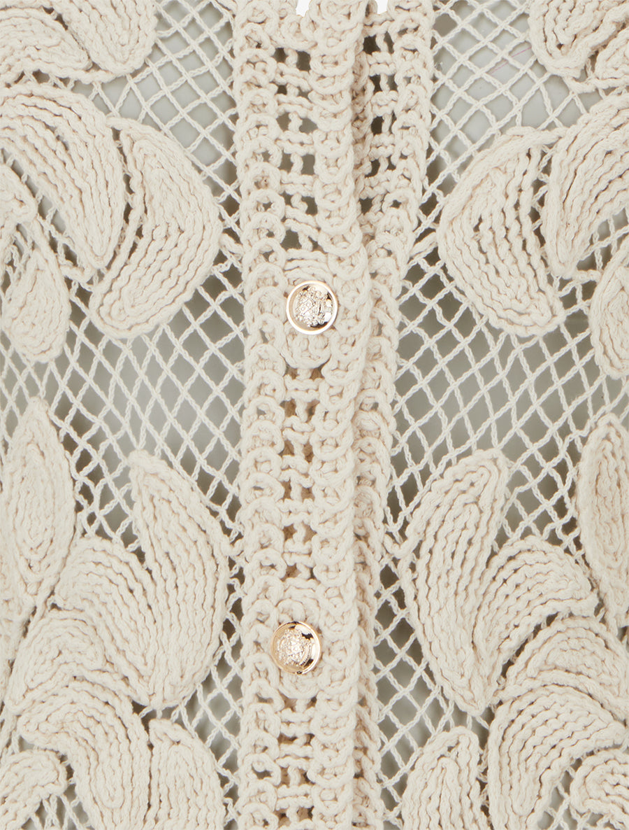 Cardigan uni en crochet - Beige - 3