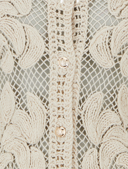 Cardigan uni en crochet - Beige - 3