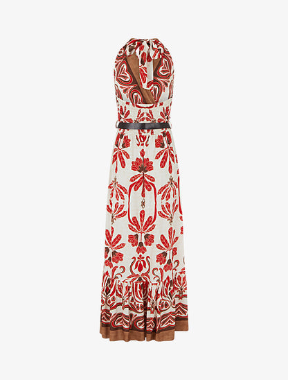 Robe longue élastiquée à nouer à la nuque - Rouge - 2