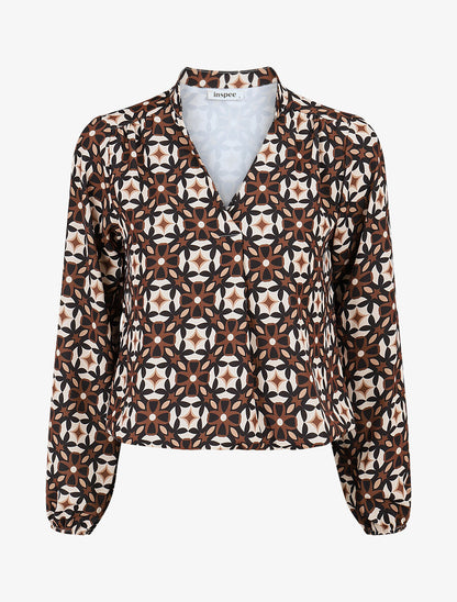 Blouse imprimé fleurs graphiques - Noir - 1
