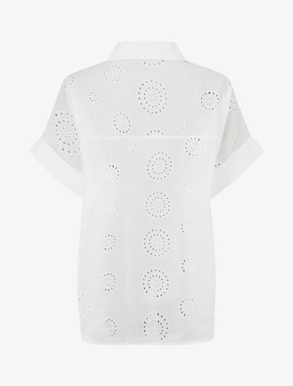 Chemise oversize à motifs ajourés ronds - Blanc - 2