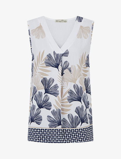 Blouse sans manches imprimé feuillage - Marine - 1
