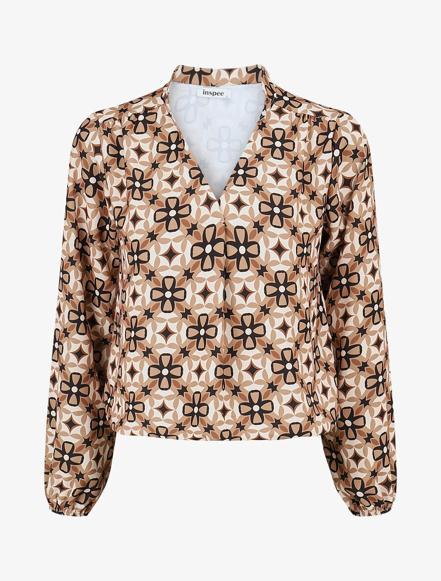 Blouse imprimé fleurs graphiques - Taupe - 1