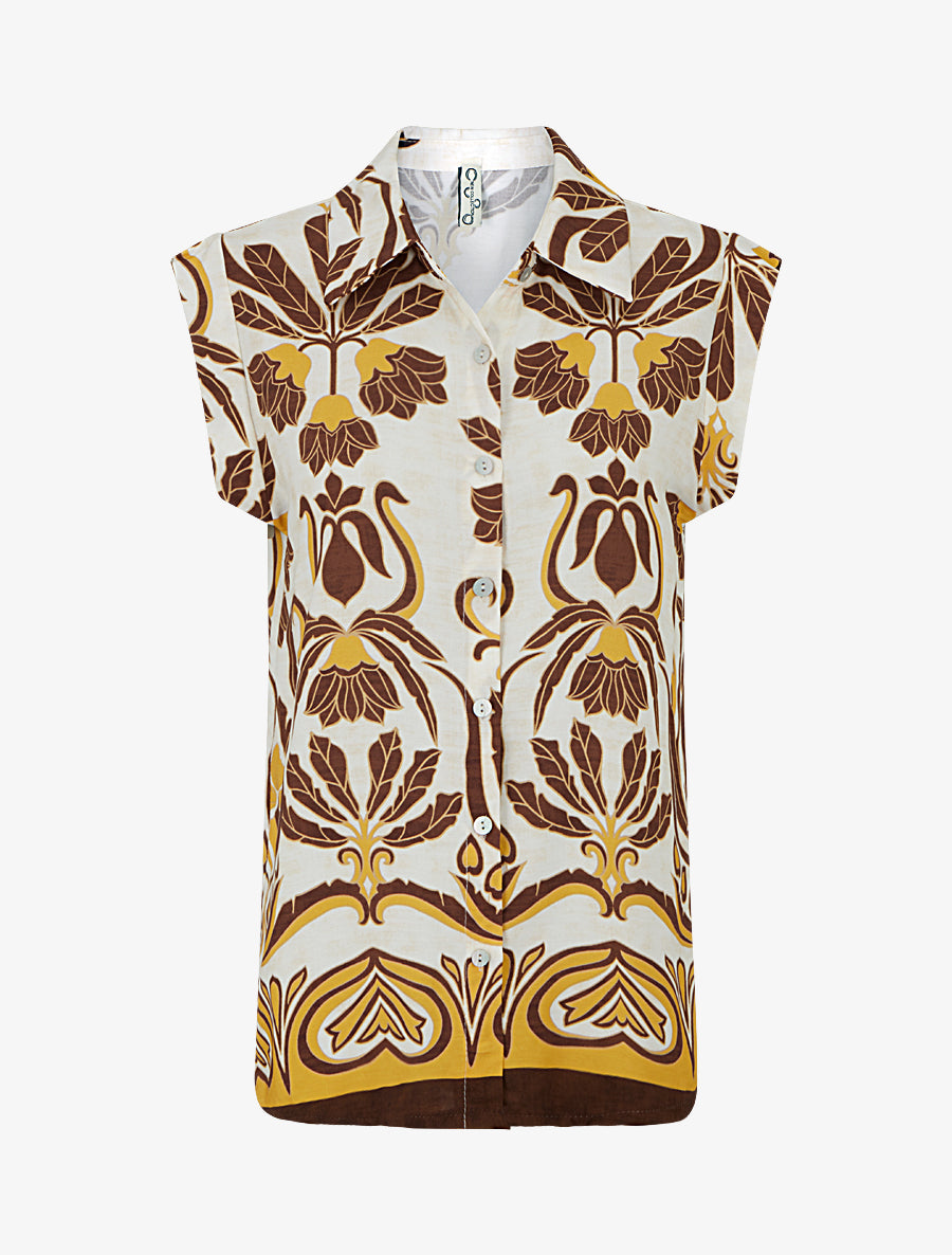 Chemise sans manches imprimé tropical - Marron - 1