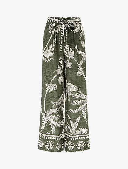 Pantalon élastiqué coupe droite imprimé tropical - Kaki - 1