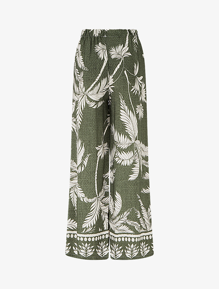 Pantalon élastiqué coupe droite imprimé tropical - Kaki - 2