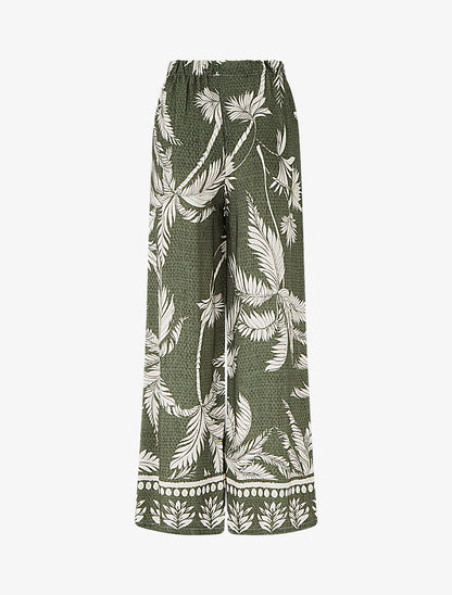 Pantalon élastiqué coupe droite imprimé tropical - Kaki - 2