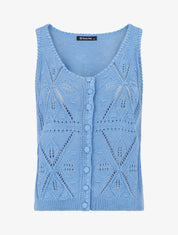 Top boutonné en maille ajourée - Bleu ciel - 1