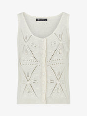 Top boutonné en maille ajourée - Beige - 1