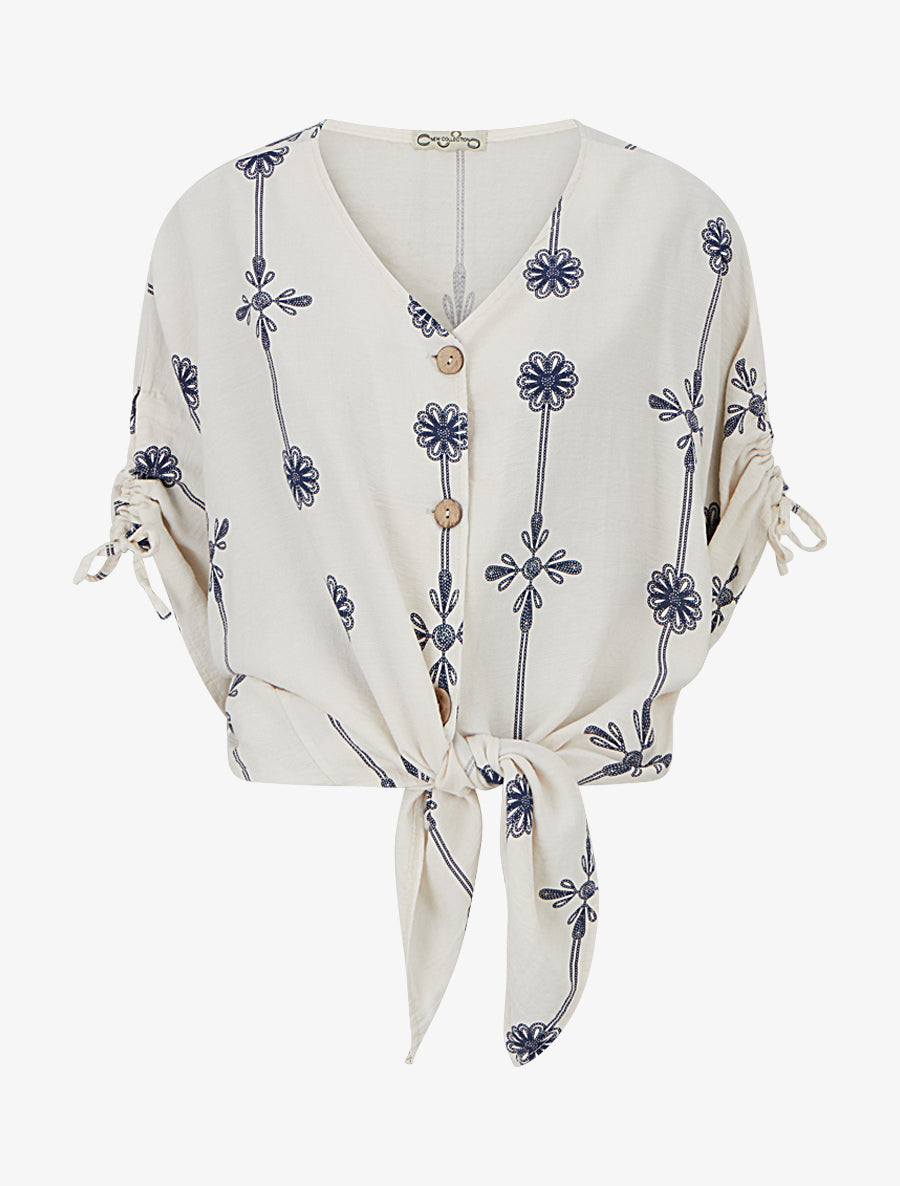 Chemisier boutonné à manches courtes effet lin - Beige - 1