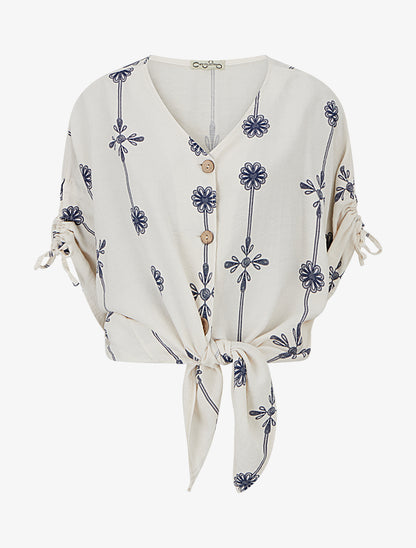 Chemisier boutonné à manches courtes effet lin - Beige - 1