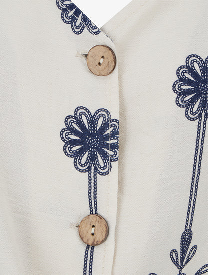 Chemisier boutonné à manches courtes effet lin - Beige - 3