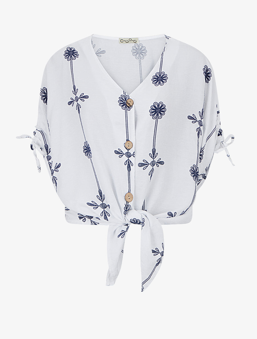 Chemisier boutonné à manches courtes effet lin - Blanc - 1