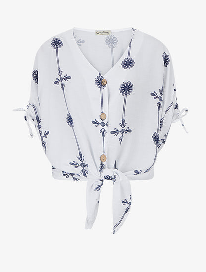 Chemisier boutonné à manches courtes effet lin - Blanc - 1