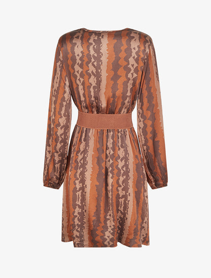 Robe évasée satinée imprimé fantaisie - Marron - 2