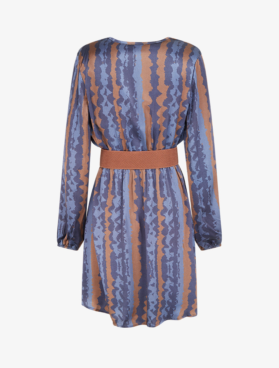 Robe évasée satinée imprimé fantaisie - Marine - 2