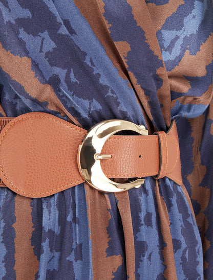 Robe évasée satinée imprimé fantaisie - Marine - 3