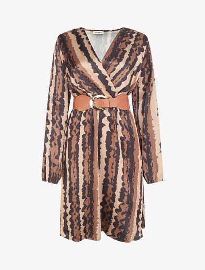 Robe évasée satinée imprimé fantaisie - Noir - 1