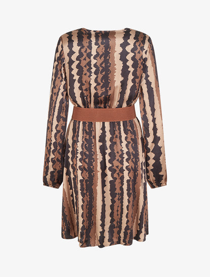 Robe évasée satinée imprimé fantaisie - Noir - 2