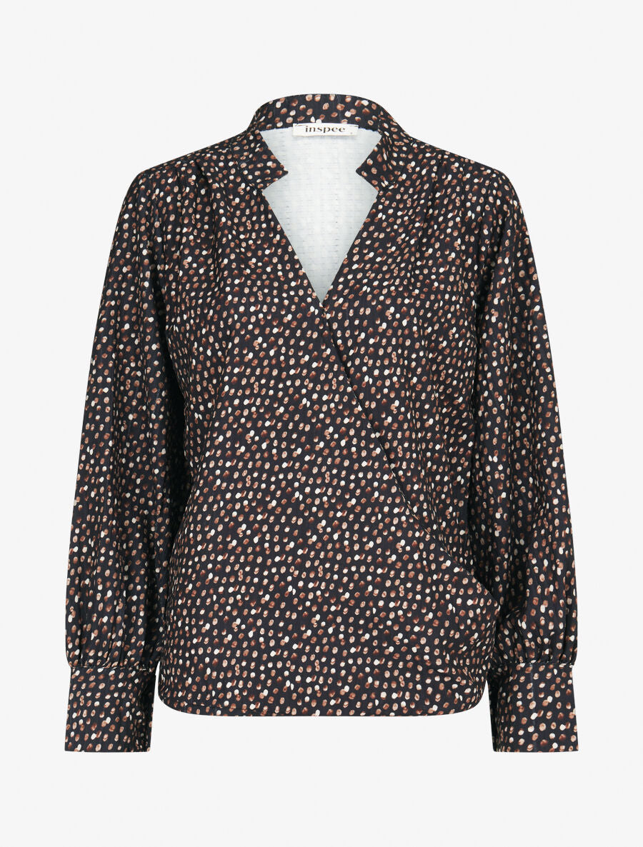 Blouse cache-coeur imprimé pois - Noir - 1