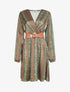 Robe évasée satinée imprimé fantaisie - Kaki - 1