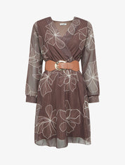 Robe mi-longue évasée imprimé floral - Marron - 1