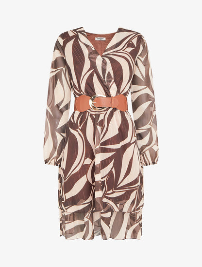 Robe patineuse en voile imprimé graphique - Marron - 1