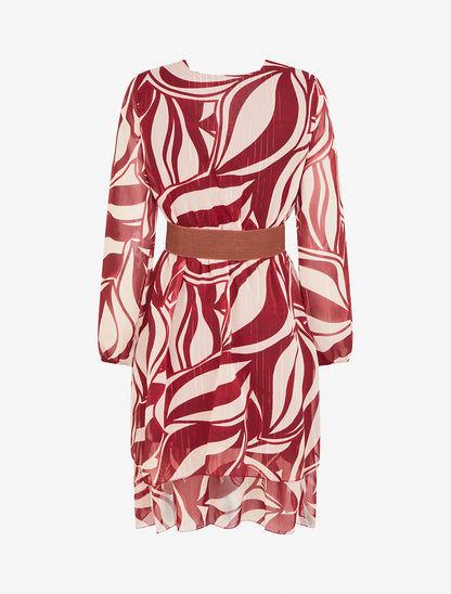 Robe patineuse en voile imprimé graphique - Rouge - 2
