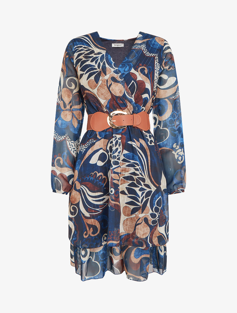 Robe patineuse en voile imprimé fantaisie - Marine - 1