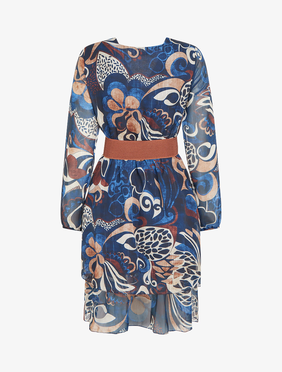 Robe patineuse en voile imprimé fantaisie - Marine - 2