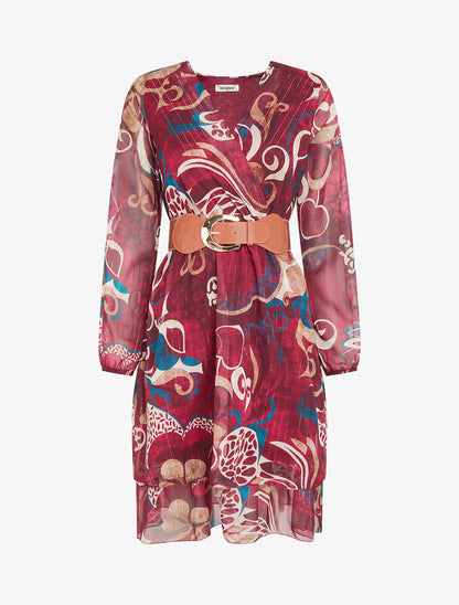 Robe patineuse en voile imprimé fantaisie - Bordeaux - 1