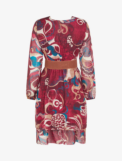 Robe patineuse en voile imprimé fantaisie - Bordeaux - 2