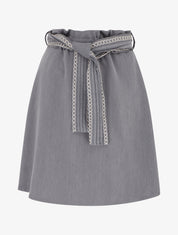 Jupe courte patineuse ceinturée - Gris foncé - 1