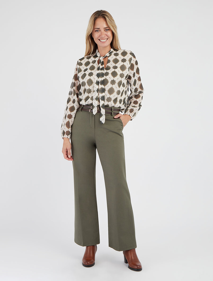 Top lavallière en voile imprimé graphique - Kaki - 8