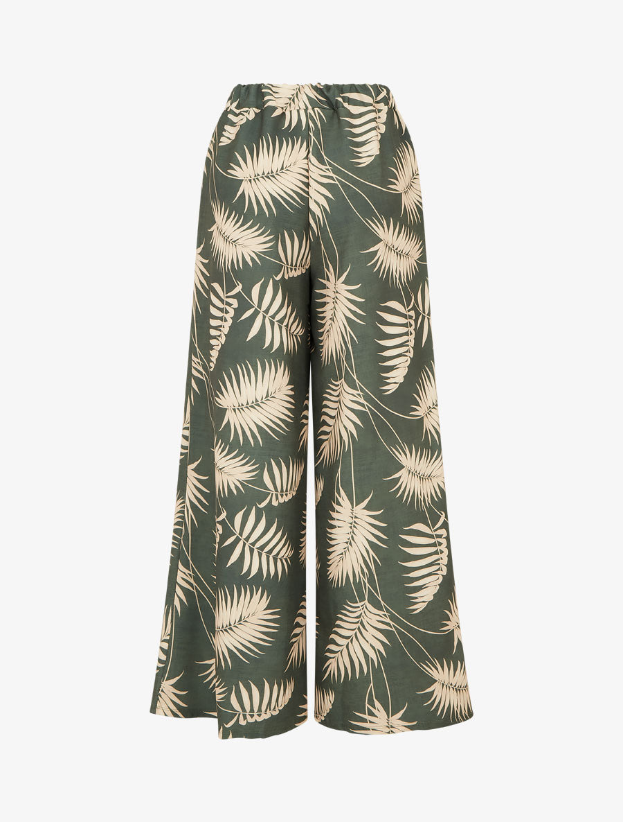 Pantalon ample et fluide imprimé feuilles - Kaki - 2
