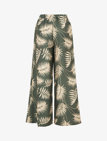 Pantalon ample et fluide imprimé feuilles - Kaki - 2