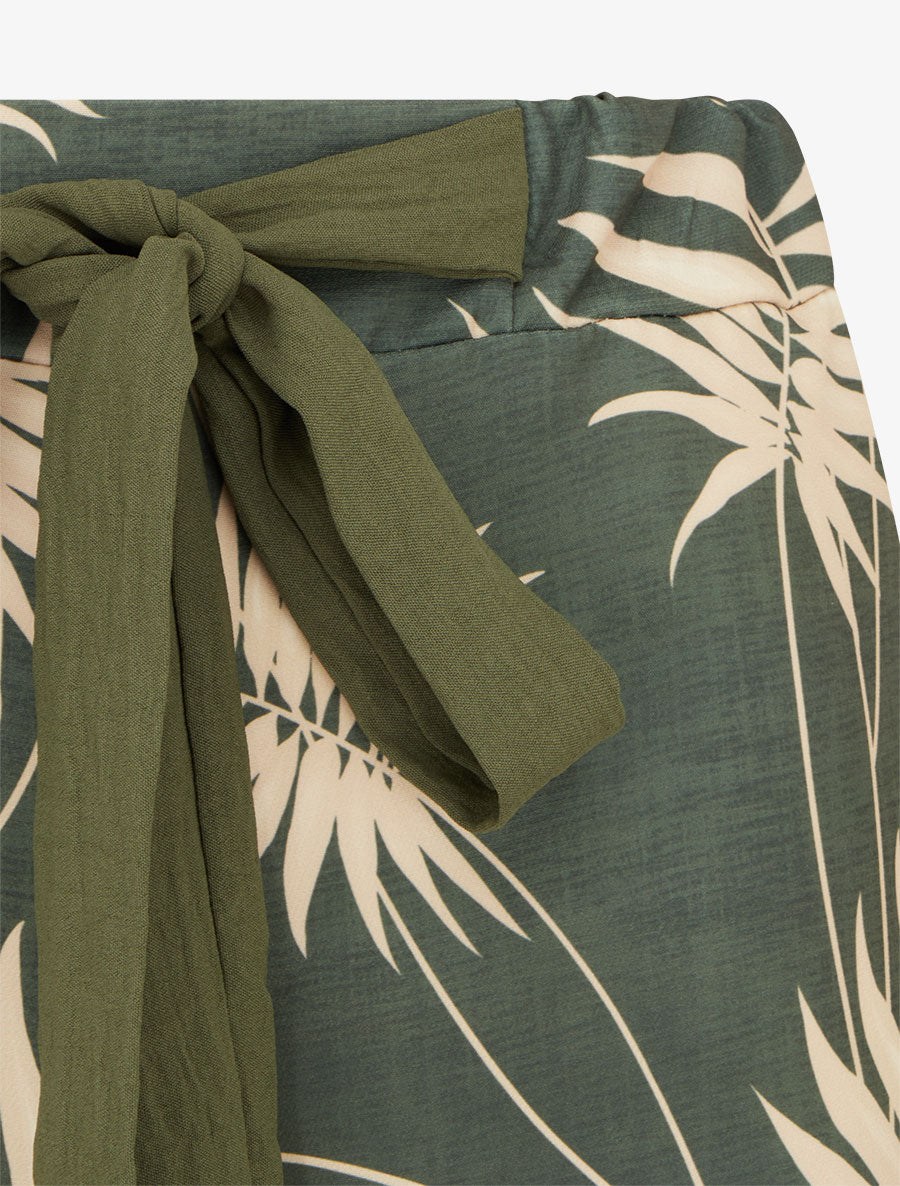 Pantalon ample et fluide imprimé feuilles - Kaki - 3